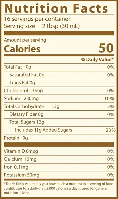 smoked garlic brown sugar wing sauce nutrition label