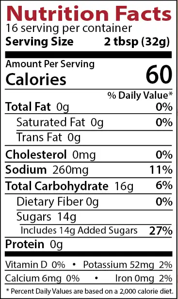 sweet honey bbq nutrition label